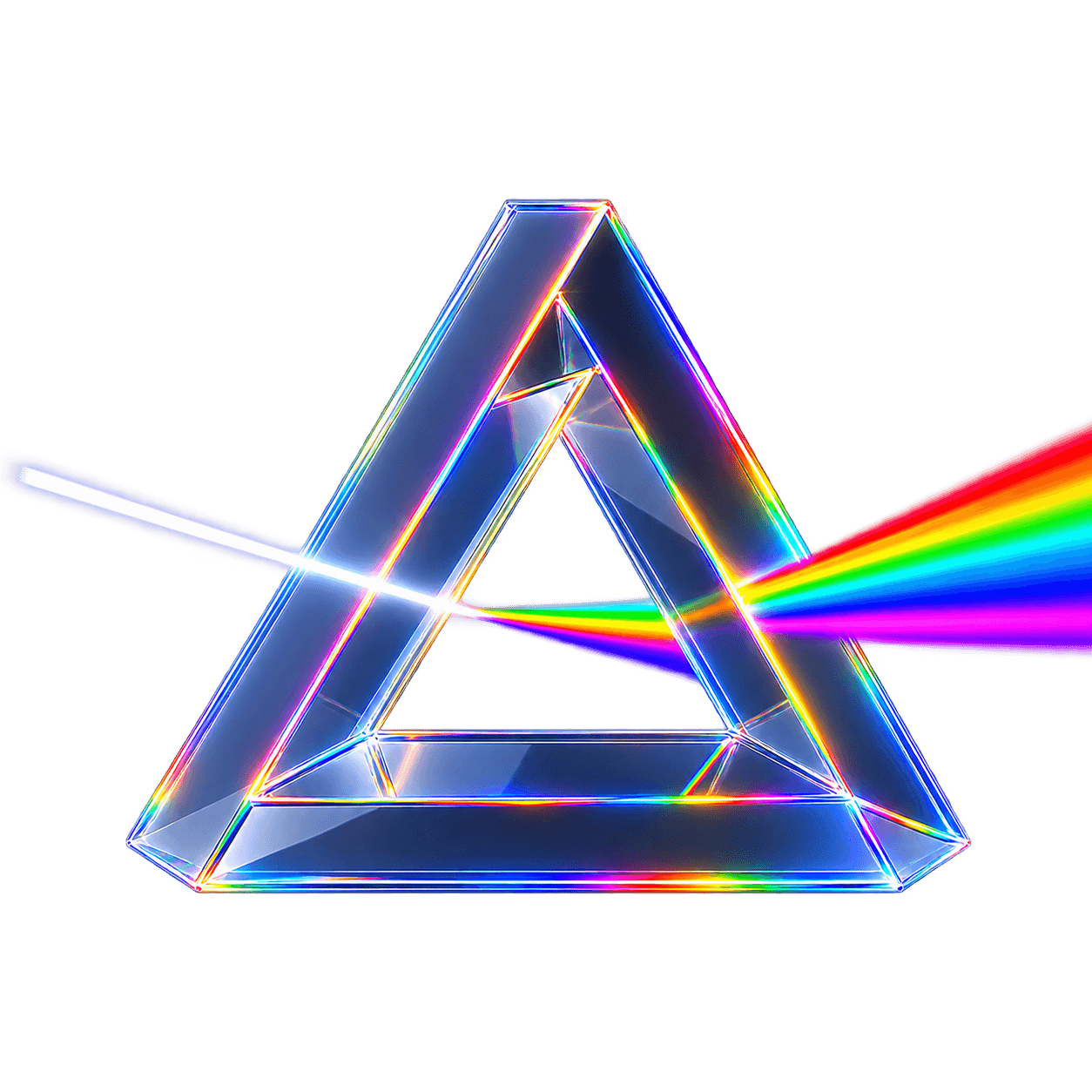 Prism mark: white light entering a crystal triangle and splitting into a spectrum